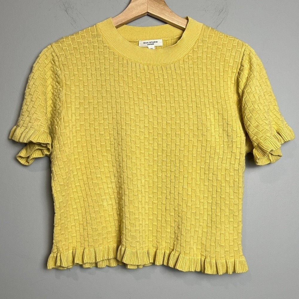 Max Studio‎ London Textured Knit Women's Top Extra Large Ruffle Sleeve Yellow